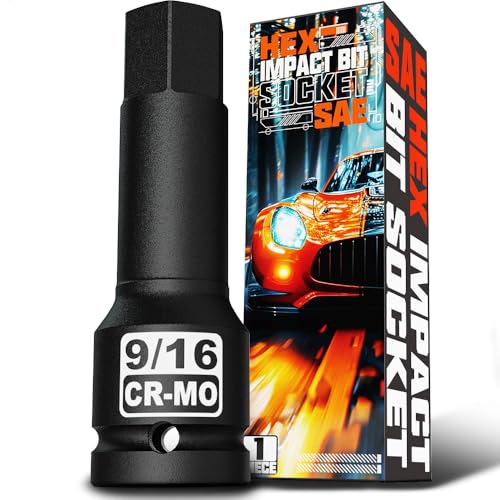 1/2" Drive H9/16-Inch Impact Hex Bit Socket, SAE Allen Bit Socket, Cr-Mo Steel, Removing Loosening Hexagon Bolts - size: 1/2" H9/16 Deep