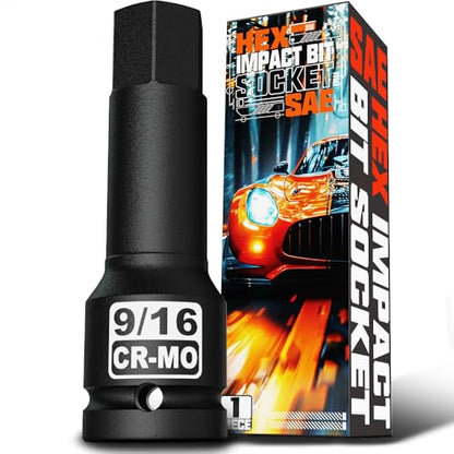 1/2" Drive H9/16-Inch Impact Hex Bit Socket, SAE Allen Bit Socket, Cr-Mo Steel, Removing Loosening Hexagon Bolts - size: 1/2" H9/16 Deep