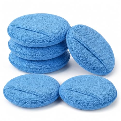 Wax Applicator Pad (6 Pack)，5 Inch Microfiber Wax Applicator Pads，Washable Reusable Car Wax Applicator Buffing Pads for Car Cleaning, Polishing and Detailing（Blue） - color: 6 Blue