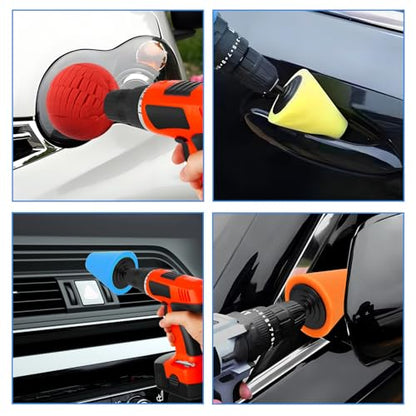 Hovom 5PCS Car Wheel Hub Drill Buffing Sponge Pads Kit, Car Polishing Foam, Sponge Buffing Cone and Polishing Ball Set, Wheel Cleaning Tools Polishing Pads for Drill Attachment (5PCS) - size: 5PCS