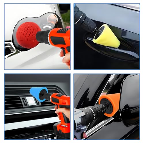 Hovom 5PCS Car Wheel Hub Drill Buffing Sponge Pads Kit, Car Polishing Foam, Sponge Buffing Cone and Polishing Ball Set, Wheel Cleaning Tools Polishing Pads for Drill Attachment (5PCS) - size: 5PCS