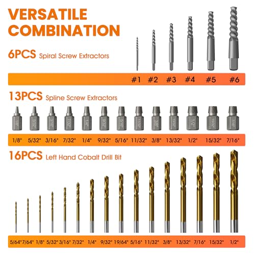 35-Piece Screw Extractor & Left-Hand Drill Bit Set – Easy Out Bolt Remover for Stripped, Broken, Rusted Screws, Bolts, Nuts & Studs - size: 35PCS