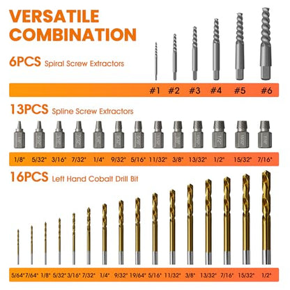 35-Piece Screw Extractor & Left-Hand Drill Bit Set – Easy Out Bolt Remover for Stripped, Broken, Rusted Screws, Bolts, Nuts & Studs - size: 35PCS