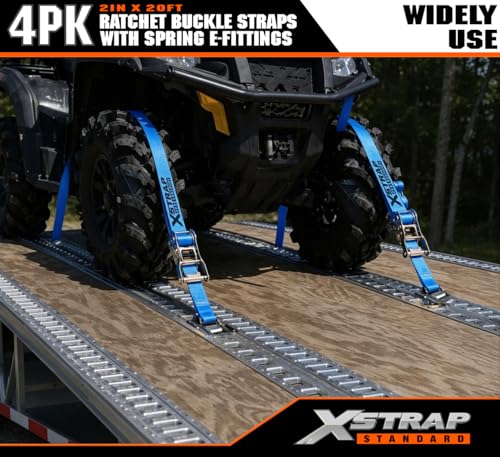 XSTRAP STANDARD 4-PK 2" x 20' E-Track Heavy Duty Ratchet Tie Down Straps | 4,400lbs Break Strength Cargo Securement Straps for Trailers, Trucks, Vans & Motorcycles with Spring Fittings (Blue) - size: Blue-4PK-20FT