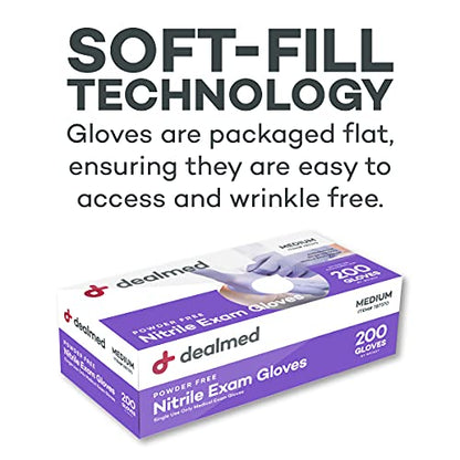 Dealmed Nitrile Exam Gloves - Medical Grade, Latex-Free, Medium, 200 Count | Non Powdered, Disposable, Ambidextrous Fit, Waterproof, Stretchable, Beaded Cuffs, Purple, Adult Use, For First Aid Supplies - color: Purple (Pack of 1), size: Medium (Pack of 20