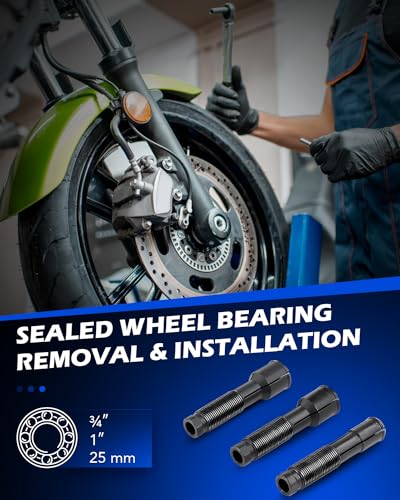 OMT Wheel Bearing Puller Tool Compatible with Harley Davidson Motorcycles | Wheel Bearing Remover Installer Tool Set for 0.75" 1" 25mm Bearings Compatible with Hogs from 2000, Blue Case - color: blue