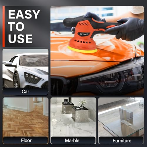Cordless Car Buffer Polisher with 2 PCS 12V Lithium Rechargeable Battery, 8 Speed Variable, 2800-5500RPM Brushless Polisher Suitable for Car Boat Polishing, Detailing, Waxing, Scratch Removal