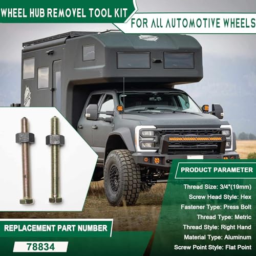 78834 Impact Rated Wheel Hub Removal Tool Bolt & Nuts Kit for All Automotive Wheels with 2 Press Feet, 2 M12 & 2 M14 Bolts and Nuts