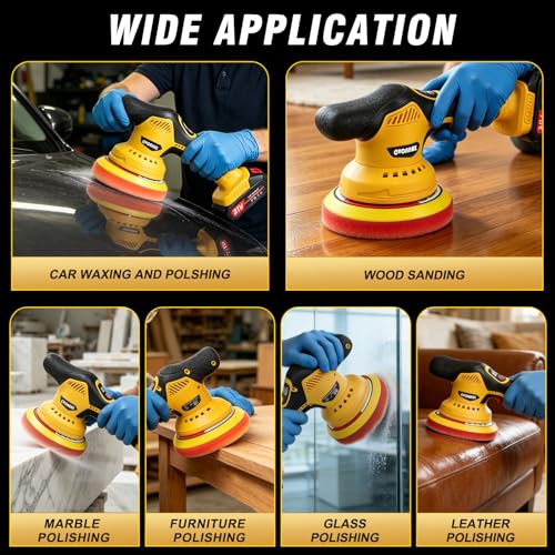 Cordless Car Buffer Polisher, 8-Speed 6000RPM Car Polisher with 2pcs 2.0Ah 21V Batteries, 6 In LED Display Car Buffers and Polishers Kit for Car Detailing, Waxing, Polishing & Scratch Removal