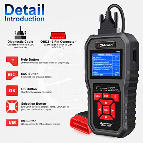 KONNWEI OBD2 Scanner Professional Car OBD II Scanner Auto Diagnostic Fault Code Reader Automotive Check Engine Light Diagnostic EOBD Scan Tool for All OBDII Protocol Cars Since 1996 (Enhanced KW850) - color: Professional Car OBD II Scanner
