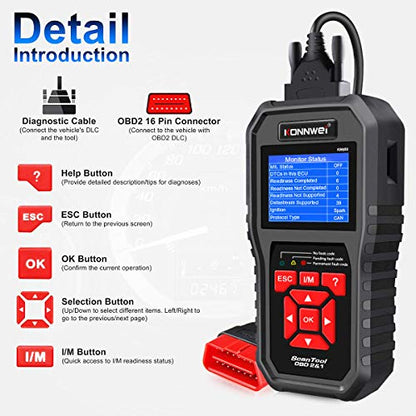 KONNWEI OBD2 Scanner Professional Car OBD II Scanner Auto Diagnostic Fault Code Reader Automotive Check Engine Light Diagnostic EOBD Scan Tool for All OBDII Protocol Cars Since 1996 (Enhanced KW850) - color: Professional Car OBD II Scanner