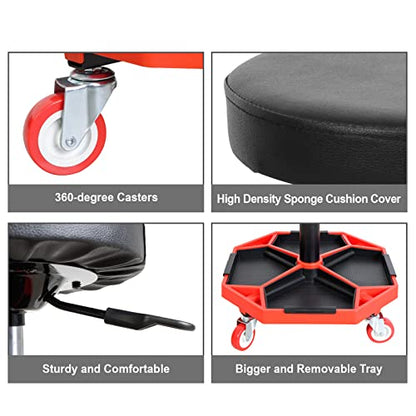 Big RED ATRXF8308R Torin Heavy Duty Pneumatic Garage Rolling Stool/Creeper Seat with Removable Plastic Tray, 300 lb Capacity, Black/Red - style: 8308