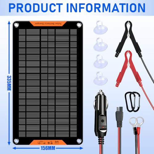 10 Watt 12 V Solar Car Battery Charger & Maintainer | Portable Solar Panel Trickle Chargerr for Car, Boat, Automotive,RV - size: 10W