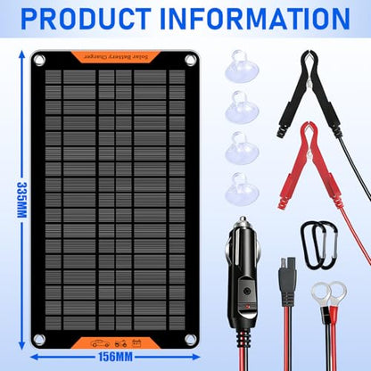 10 Watt 12 V Solar Car Battery Charger & Maintainer | Portable Solar Panel Trickle Chargerr for Car, Boat, Automotive,RV - size: 10W