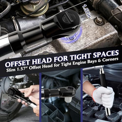 1/2" Drive Offset Extension Wrench for Drill, Heavy-Duty Ratchet Extender for Tight Spaces, Includes 1/4", 3/8", 1/2" Socket Adapters & Bit Holder for Auto Repair