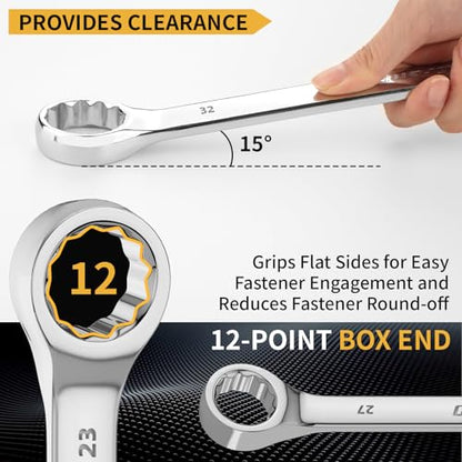 GRENPRO Metric Wrench Set, Large Wrench Set Metric and Standard, 7PC 23mm, 24mm, 26mm, 27mm, 30mm, 32mm Long Big Open End Wrench Tool Set Roll Up Pouch Organizer with Gauge, Combination Wrenches Sets - style: Metric Wrench Set Large