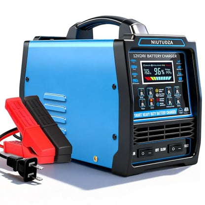 12V 24V Car Battery Charger Heavy Duty 0-15A Automatic Battery Maintainer, Smart Trickle Charger with Fast & Slow, Auto Shutoffs, Repair, Winter Mode for Car Truck Motorcycle Lawn Mower Boat