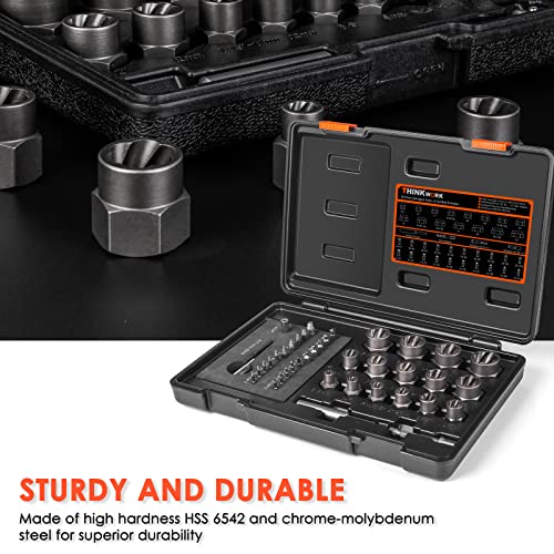 39-Piece Damaged Screw Extractor Set with 3/8" Drive Bolt Extractor Kit | for Damaged, Rusted, Rounded-Off, Stripped Fasteners, 2-21mm, Cr-Mo Steel & HSS 6542, Reverse Spiral Flute, Storage Case