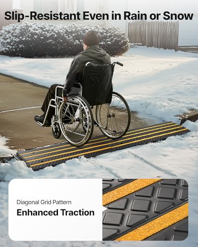 VEVOR Car Driveway Rubber Curb Ramp, 1 Pack 4FT Long Heavy Duty Low Profile Slope Ramps, 2.6’’ Rise, 33069 lbs Load Capacity, Reflective Safety Strips, for Vehicles, RVs, and Wheelchairs - size: 48.8-inch-Long (1 Pack)