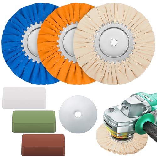 Tallew 7 Pcs 8" Airway Buffing Wheel Kit in Diameter 5/8" in Arbor Hole, Aluminum Metal Polishing Wheel and Polishing Compound for Angle Grinder Mirror Finish(Multicolor) - color: Multicolor