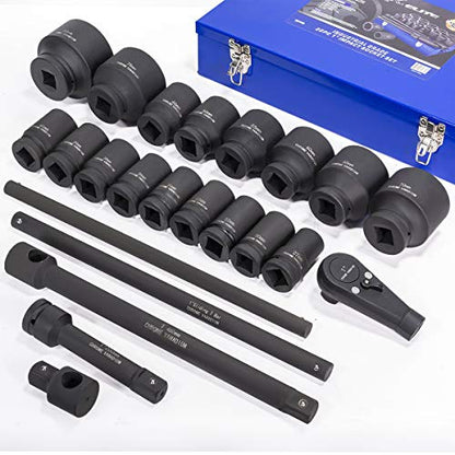 Stark USA 21-Piece Jumbo Metric Impact Socket Set, 1-Inch Drive Deep Impact Sockets 27mm-80mm with 1" Drive Extension Bar, Heavy-Duty CR-MO Steel Socket Set, Storage Carrying Case - style: 21pcs Metric Impact Socket Set (27mm to 80mm)