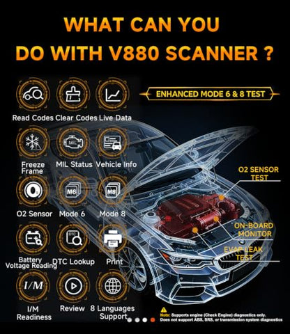 OBD2 Scanner,V880 Car Scanner Diagnostic Tool: Car Check Engine Code Reader with Reset,Live Data & Freeze Frame,Mode 6, Mode 8, OBDII Scan Tool for All OBD II Protocol Vehicles Since 1996 - color: red