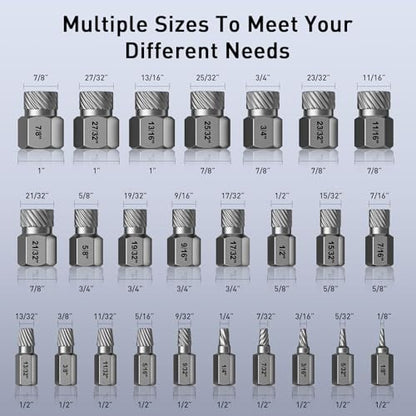 Screw Extractor Set, 25 Piece Easy Out Bolt Extractor Set, Multispline Screw and Hex Head, for Removing Broken Studs, Bolts, Screws, 1/8 Inch to 7/8 Inch in 1/32-Inch Increment, Tools Gifts for Men