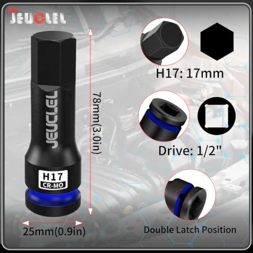 17mm Hex Impact Bit Socket, H17 1/2" Drive Allen Socket, Cr-Mo | 3-Inch, Lengthen Hex Screwdriver Adapter for Electric Ratchet Wrenches Fastening Screws, Socket Wrench, Head Drill - size: 1PC | H17 17MM