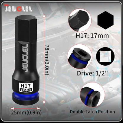 17mm Hex Impact Bit Socket, H17 1/2" Drive Allen Socket, Cr-Mo | 3-Inch, Lengthen Hex Screwdriver Adapter for Electric Ratchet Wrenches Fastening Screws, Socket Wrench, Head Drill - size: 1PC | H17 17MM
