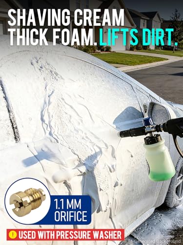 MEKOH Foam Cannon for Pressure Washer, Thick Snow Car Wash Foam Gun with 1.1mm Orifice & 1/4" Quick Connect, Pressure Washer Soap Cannon Attachment for Auto Detailing, Big Mouth Foam Blaster, 4000 PSI - size: 1.1mm