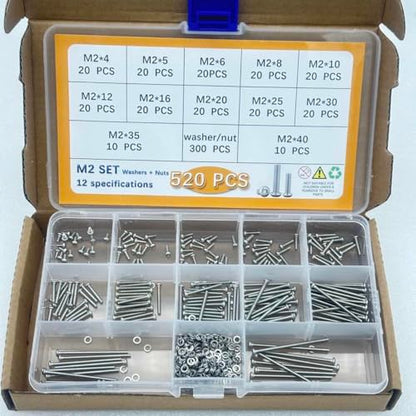 Button Head/Hex Socket/Phillips Flat Head Screws Assortment - Furniture, Auto, Home Repair Fastener Kit (520 PCS M2 Semi-Circular Hexagon Screws Set) - color: 520 PCS M2 Semi-Circular Hexagon Screws Set