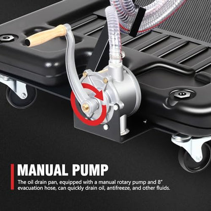 DNA Motoring 17 Gallon Oil Drain Pan with Pump, Evacuation Hose, T-Handle, Low Profile for Trucks Buses RVs, TOOLS-00384 - style: 17 Gallon