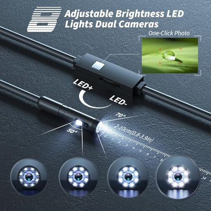 Endoscope Camera with Light,1920P HD Borescope Tools with 8 Adjustable LED Lights, Endoscope with Semi-Rigid Snake Camera, IP67 Waterproof Inspection Borescope for iOS and Android-16.4ft Dual-Lens - size: 16.4ft, style: Dual-Lens