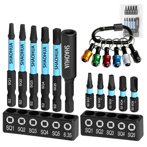 10PCS Square Drive Bits with Drill Bit Holder Key Chain, S2 Alloy Steel Screwdriver Set, 2.36"&0.98"Long Magnetic Square Head Screwdriver, Robertson Driver Bits Sizes #1, 2, 3, 4 and #5 - style: I. Square Screwdriver Bits