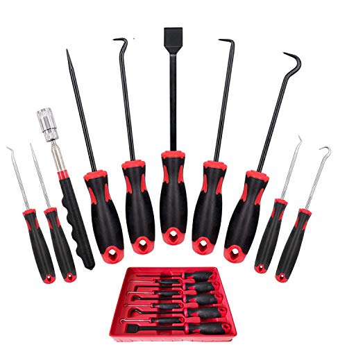 10Pcs Precision Pick & Hook Set with Scraper and Magnetic Telescoping Tool Kit Mechanic Hook Picks Tools Set for Remove Automotive Electronics Maintenance Hoses Gasket Hand Pick Up Tools