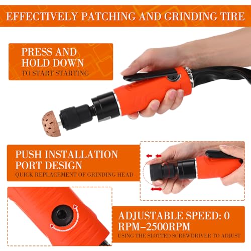 Air Tire Repair Polish Patch Tools Tire Repair Set Include 2500rpm Low Speed Air Tire Buffer Tire Inner Liner Scrapper Patch Roller 3pcs Tungsten Steel Buffing Wheel 42mm 55mm