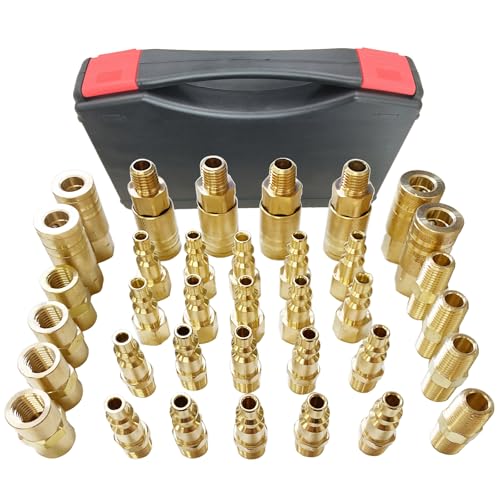 1/4" Air Hose Fittings, 36 pcs Quick Connect Air Compressor Accessories Kit, Air Compressor Fittings with A Sturdy Storage Case, 300 PSI - color: Solid Brass, size: 36pcs kit with case