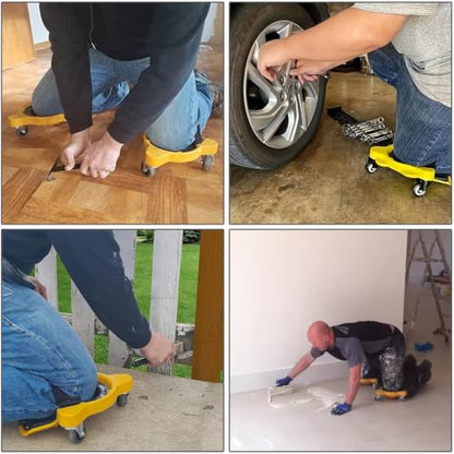 Industrial knee pads with wheels,Rolling knee pads with three wheels that allow 360° free sliding, equipped with a soft and thick foam pad, are suitable for various ground work scenarios such as tile installation, wooden floor installation, and vehicle ma