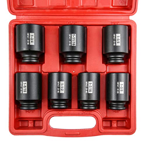 7Pcs 1/2" Drive Deep 6-Point Impact Socket Set/Spindle Nut Impact Socket Set, Inch, Cr-Mo,1-3/8-Inch - 1-3/4-Inch - size: 7PC
