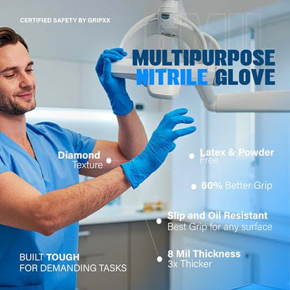 London Labs Heavy Duty 6 Mil Blue Nitrile Gloves Disposable Latex & Powder Free -Extra Stretchy Fentanyl Safe |Medical,First Aid Kit,EMT|Food Safe Rubber Gloves for Cooking & Cleaning|Bulk Pack (1000) - size: X-Small, style: 1000 Count
