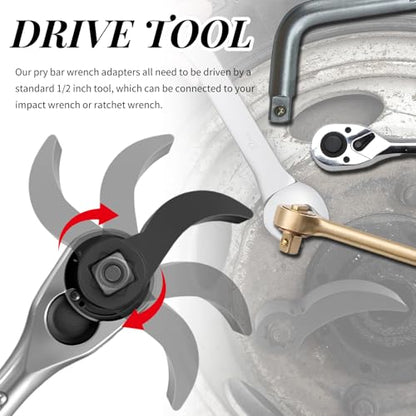 2PCS 8-point/4-point Pry Bar Wrench Adapter,Adjustable CV Axle Removal Tool with 1/2" Drive Port,Bull Horn Half Shaft CV Joint Removal Tool as Crowbar Head Tools