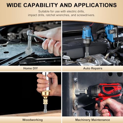 XUDYVCO 10PCS Power Nut Driver Set for Impact Drill, Professional Metric & SAE Nut Drivers Bit Set with Tight Fit Storage Holder, Drill Socket Set with Ridge Design 1/4 Hex Shank for Wide Compability
