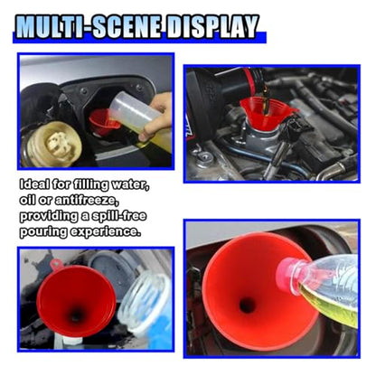 3 PCS Automotive Oil Funnels Set, Wide Mouth Fuel Funnel with Removable Flexible Long Hose, Plastic Right Angle Funnels for Water, Fuel, Oil Change Transmission