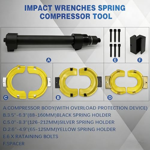 Macpherson Strut Spring Compressor Tool, Universal Spring Compressor with Overload Protection Device, Interchangeable Fork Strut Coil Extractor Remover Tool Allow Impact Wrench Use