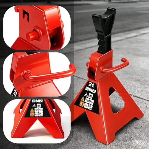 DNA Motoring 1 Pair Jack Stands, 2 Ton (4400 lbs) Capacity Car Lifting Stand, Adjustable Height Car Jack Stands for Cars, Sedans, Small Vehicles, SUV, TOOLS-00681-RD - style: 2 Ton Red