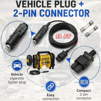 13 FT on-board charging for De-Walt tire inflator dcc020ib car tire inflator charging cable.Compatible with dewalt 20v max tire inflator charging cable Replacement