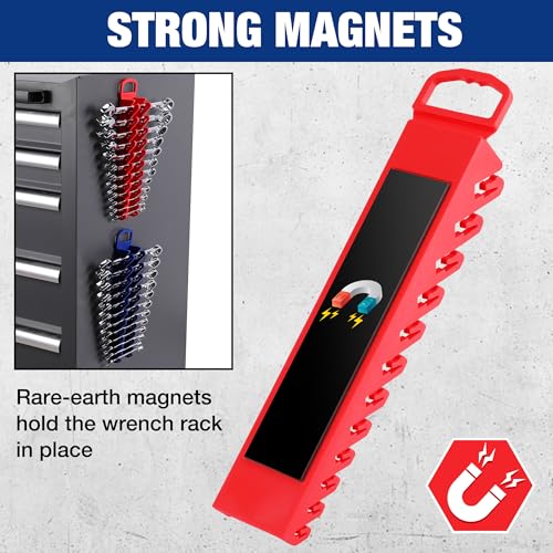 WORKPRO 2-Pack Magnetic Wrench Organizer, 12-Piece Gripper Wrench Holder | Suitable Stubby or Line Wrenches, Fits SAE (1/4" to 15/16") and Metric (6mm to 24mm), Flexible Teeth - style: Stubby Wrench Organizer(2PC)