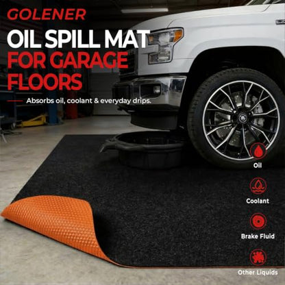 Golener Oil Spill Mat - 64"x32" Garage Floor Mat for Under Car, 1/4" Thick, Rubber Floor Mat, Absorbent Oil Mat, Protect Floor from Spills & Stains, Waterproof, Reusable, Washable, Durable, Heavy Duty - size: 64" x 32"