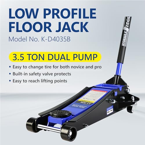 3.5T Low Profile Steel Floor Jack, 7000 lb, Dual Pump, 4"-21" Lift | Heavy-duty steel, dual-piston quick lift, low profile, 4"-21" range, overload safety protection. - size: 3.5T Dual Pump 4"-21"