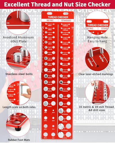 Manalete Thread Checker, 42 Nut and Bolt Thread Checker, Screw Size and Thread Identifier Gauge with 19 Standard & 15 Metric & 8 Drill Bit Gauges, Bolt Size Finder for Quickly Identify Thread Sizes - size: 42 Gauges - 19 Inch & 15 Metric &8 Drill Gauges